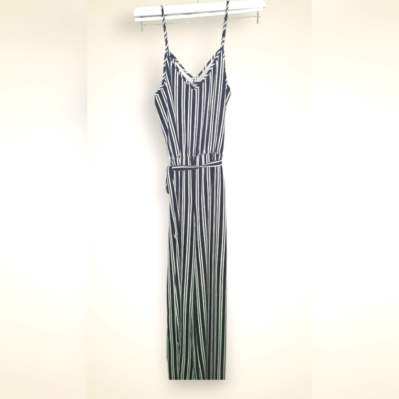 See You Monday Pants - See You Monday Navy & White Striped Wide-Leg Jumpsuit – Size Large